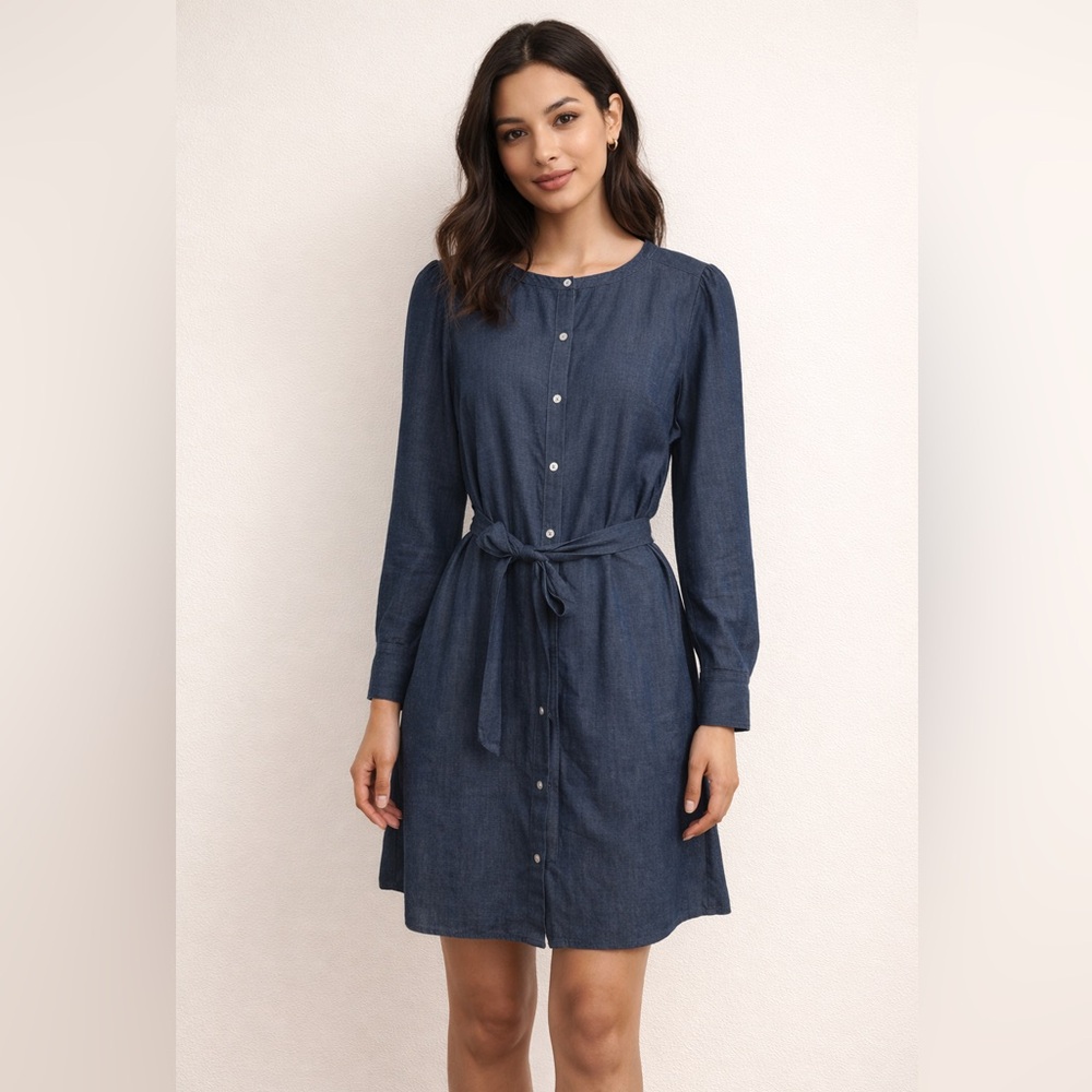 LOFT Chambray Denim Shirt Dress |‎ Tie Waist | NWT | Size M | Linen Blend